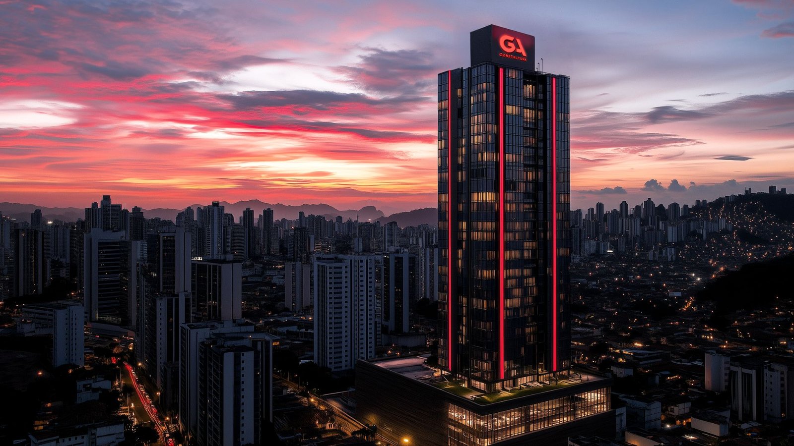 Estudo de aplicação da marca GA no topo de edifício